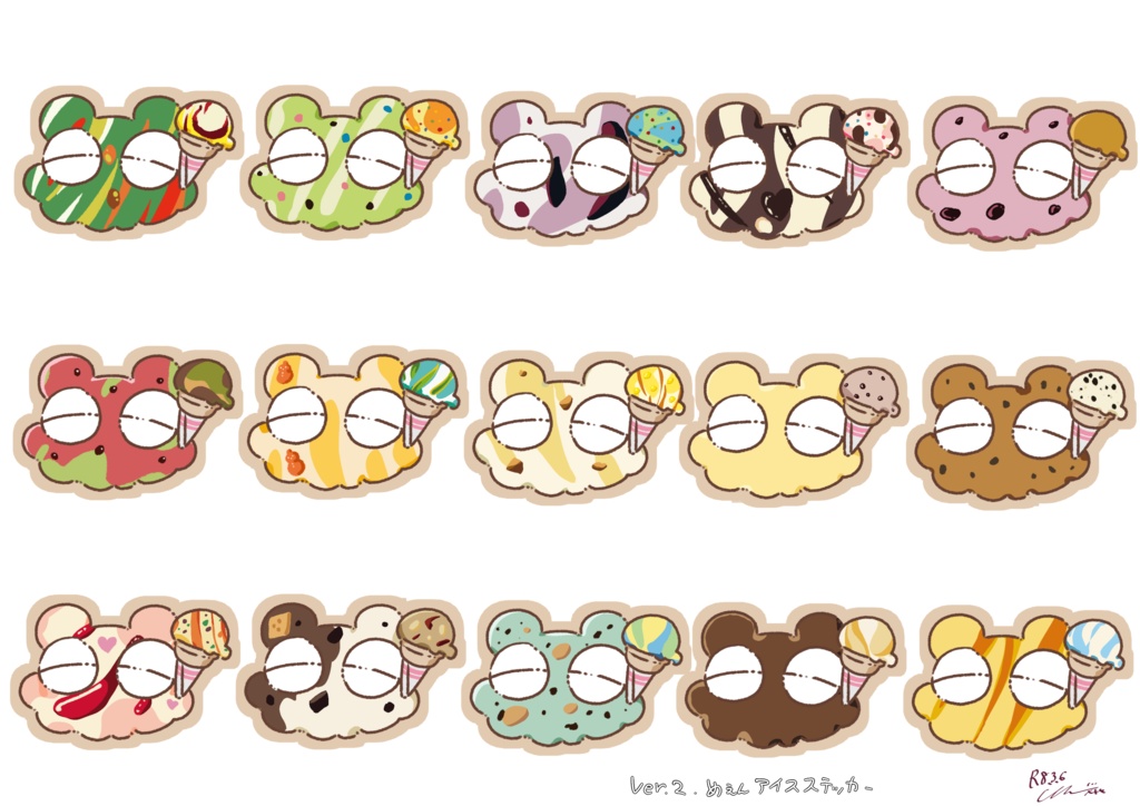 Ver.2めぇんアイスステッカー大/小 15枚セット