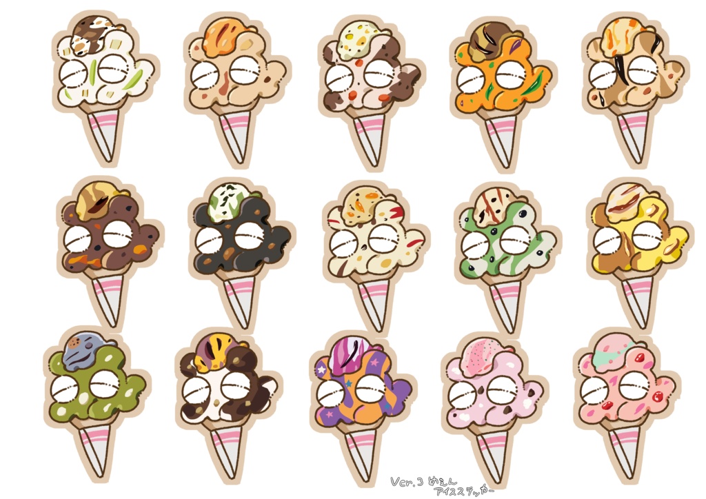 Ver.3めぇんアイスステッカー 大/小 15枚セット