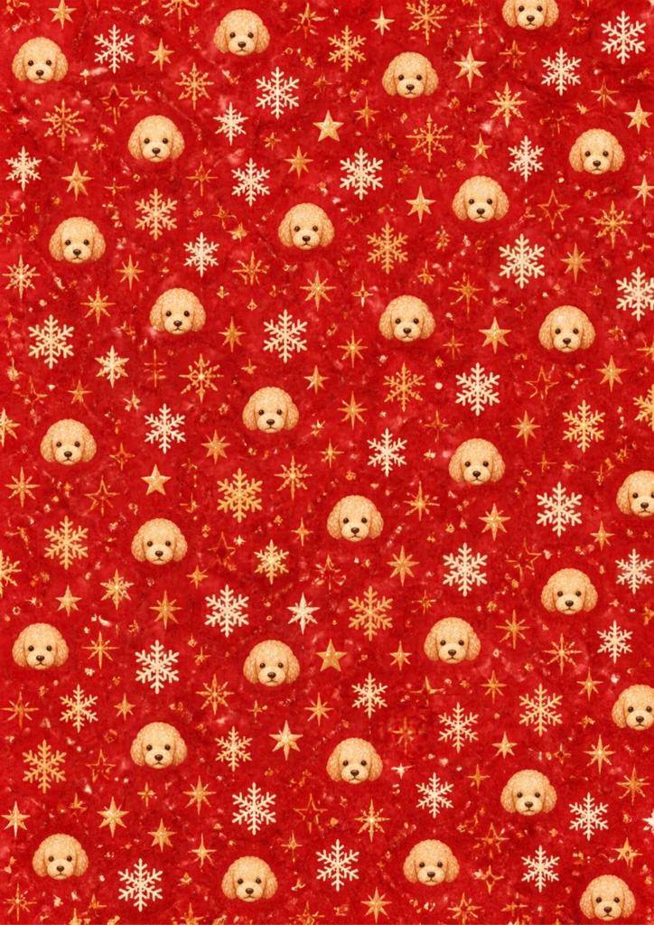 【A4/7枚セット】クリスマス・トイプードル(和紙風和柄) / Christmas 「Toy Poodle」Japanese Washi Style Digital Paper