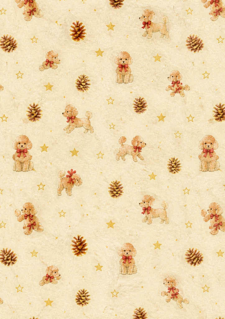 【A4/7枚セット】クリスマス・トイプードル(和紙風和柄) / Christmas 「Toy Poodle」Japanese Washi Style Digital Paper