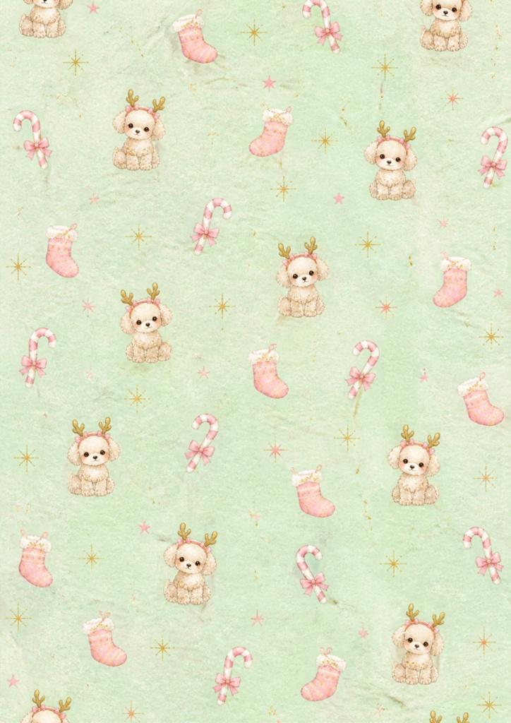 【A4/7枚セット】クリスマス・トイプードル(和紙風和柄) / Christmas 「Toy Poodle」Japanese Washi Style Digital Paper