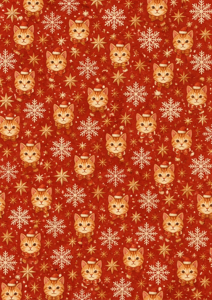 【A4/PNG・PDF】クリスマス柄チャトラ猫のぬくもりシームレスパターン 7枚セット|Ginger Tabby Cat Seamless Pattern Pack (7 Designs)