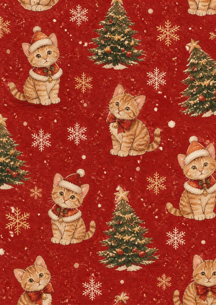 【A4/PNG・PDF】クリスマス柄チャトラ猫のぬくもりシームレスパターン 7枚セット|Ginger Tabby Cat Seamless Pattern Pack (7 Designs)
