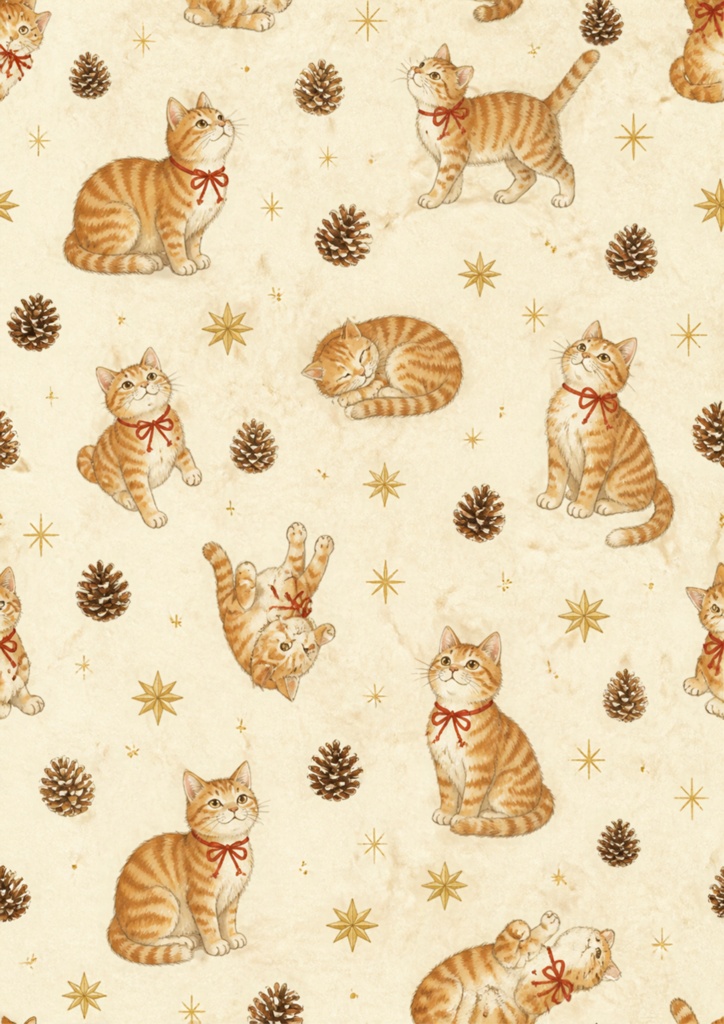 【A4/PNG・PDF】クリスマス柄チャトラ猫のぬくもりシームレスパターン 7枚セット|Ginger Tabby Cat Seamless Pattern Pack (7 Designs)