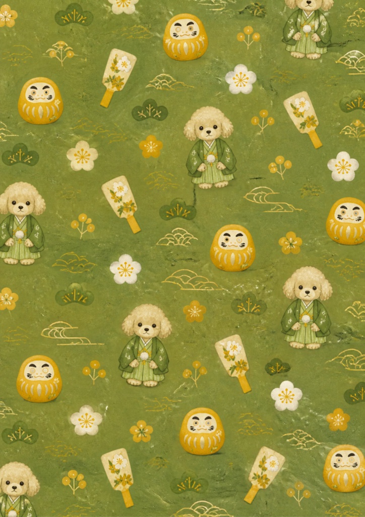 【A4/PNG・PDF】お正月用トイプードルの可愛いシームレスパターン 7枚セット|Toy Poodle Seamless Pattern Pack (7 Designs)