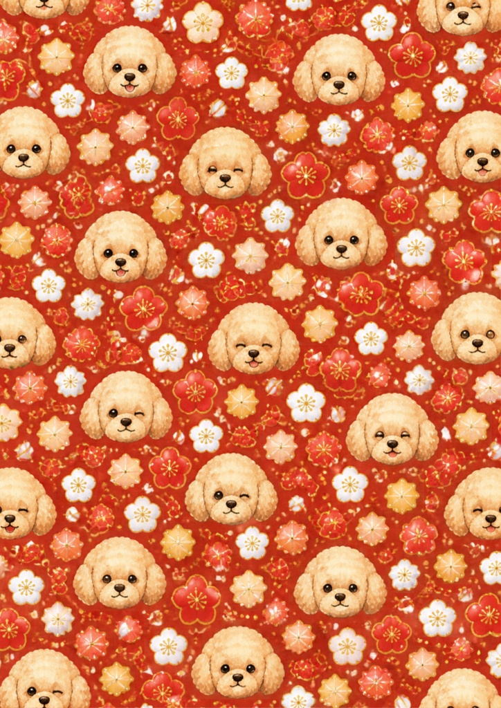 【A4/PNG・PDF】お正月用トイプードルの可愛いシームレスパターン 7枚セット|Toy Poodle Seamless Pattern Pack (7 Designs)