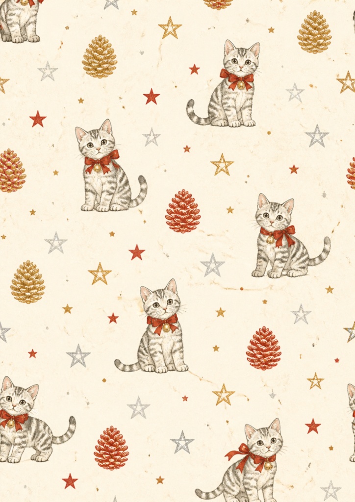 【A4/PNG・PDF】クリスマス柄アメショー(アメリカンショートヘア)シームレスパターン 7枚セット|American Shorthair Cat Pattern Pack (7 Designs)