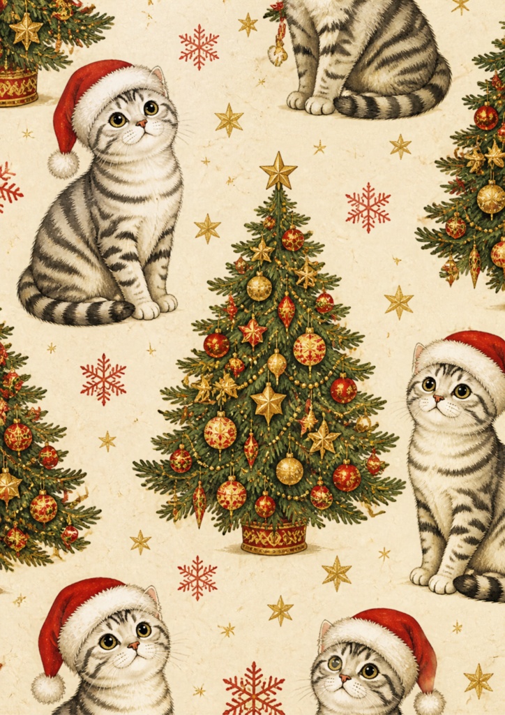 【A4/PNG・PDF】クリスマス柄アメショー(アメリカンショートヘア)シームレスパターン 7枚セット|American Shorthair Cat Pattern Pack (7 Designs)