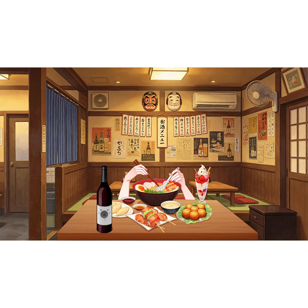 【Live2d配信素材 + 背景】居酒屋で一緒にラーメンを食べよう_Let's eat ramen together at the izakaya