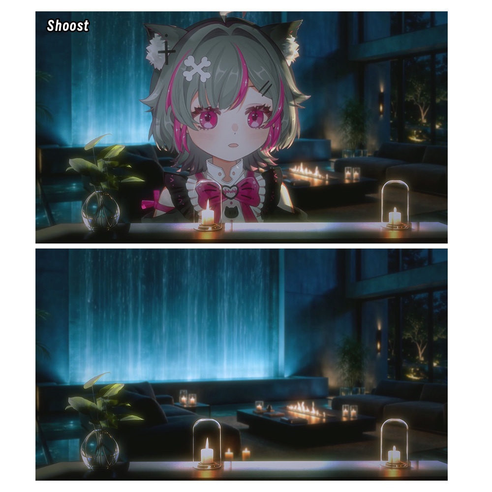 【動く背景・配信素材・Shoost】高級感ヴィラ_滝ホール_Light‑luxury Villa_Waterfall