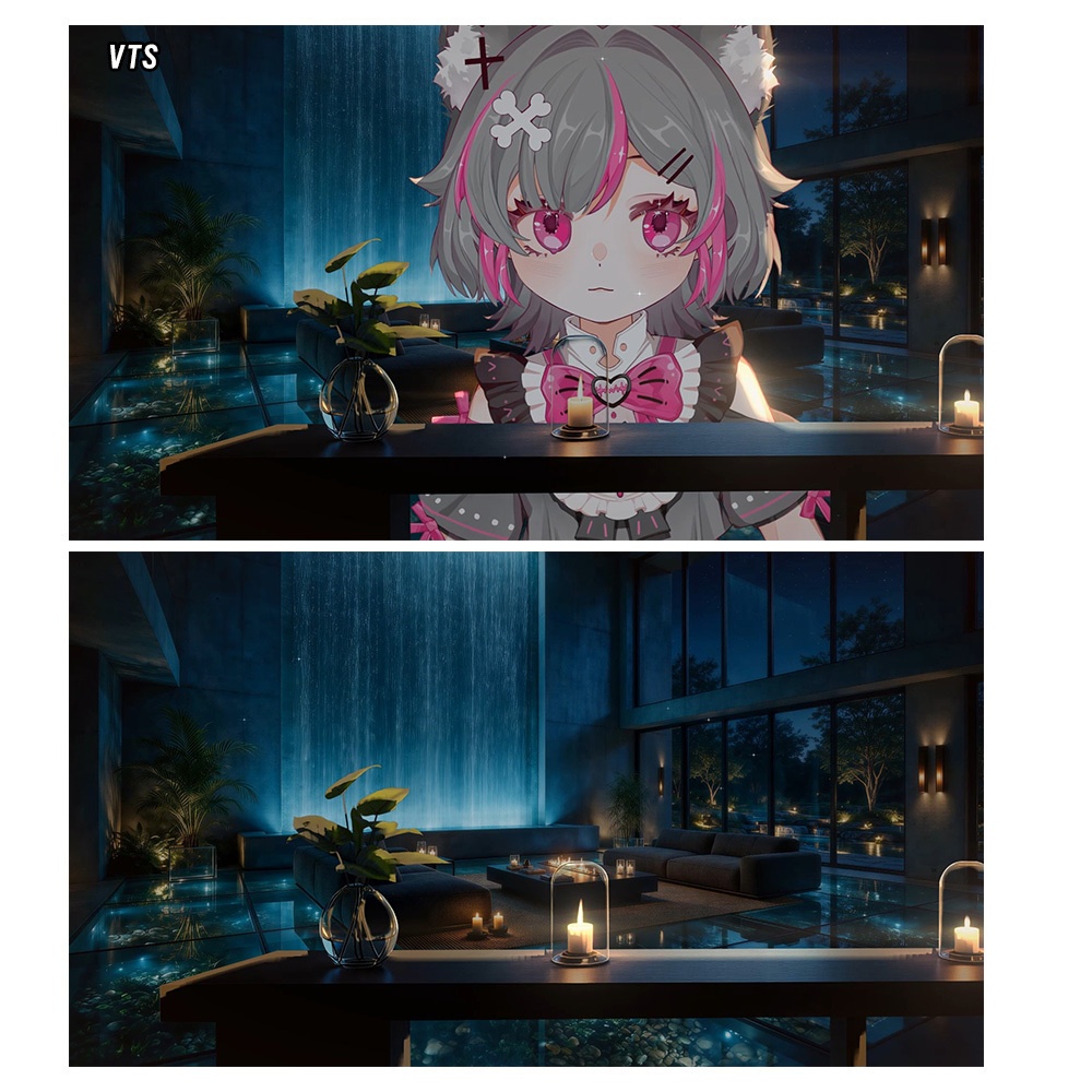 【動く背景・配信素材・Shoost】高級感ヴィラ_滝ホール_Light‑luxury Villa_Waterfall