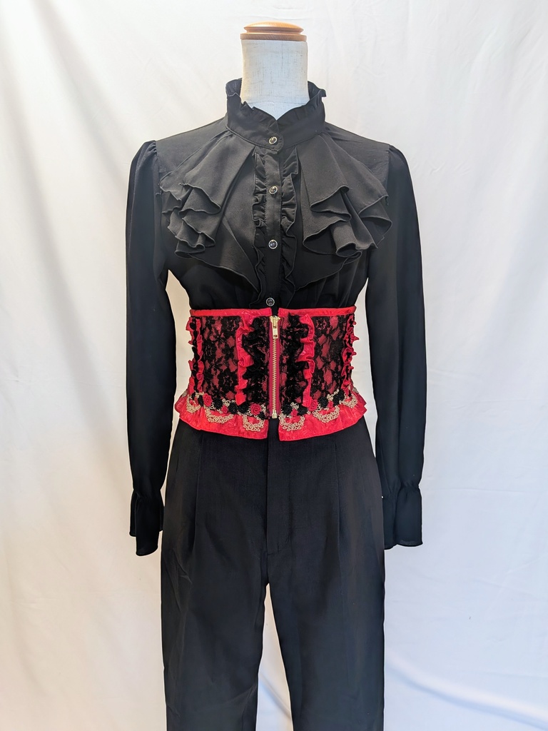 赤黒ショートフリルコルセットベルト