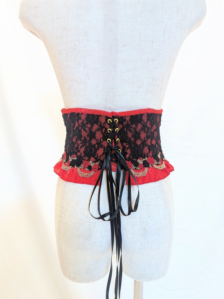 赤黒ショートフリルコルセットベルト