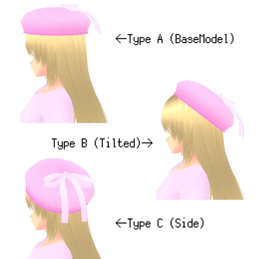リボンがかわいく揺れる1ガイドのベレー帽【VRoid用衣装】