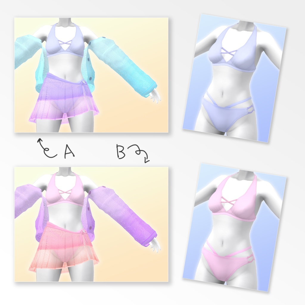 透け感を楽しむかわいい水着セット【VRoid用衣装】