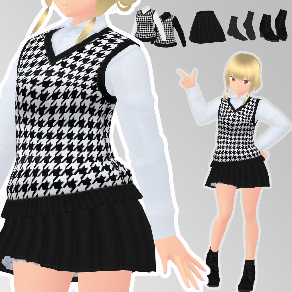 シックなモノクロコーデ【VRoid用衣装セット】