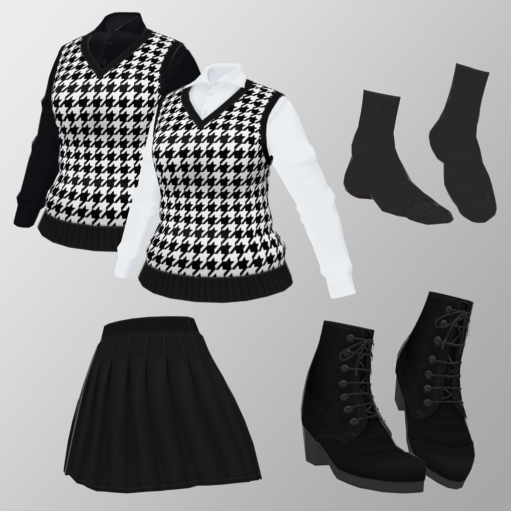 シックなモノクロコーデ【VRoid用衣装セット】
