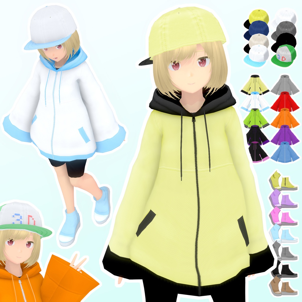 ゆったりひらひらパーカーコーデ【VRoid用衣装セット】