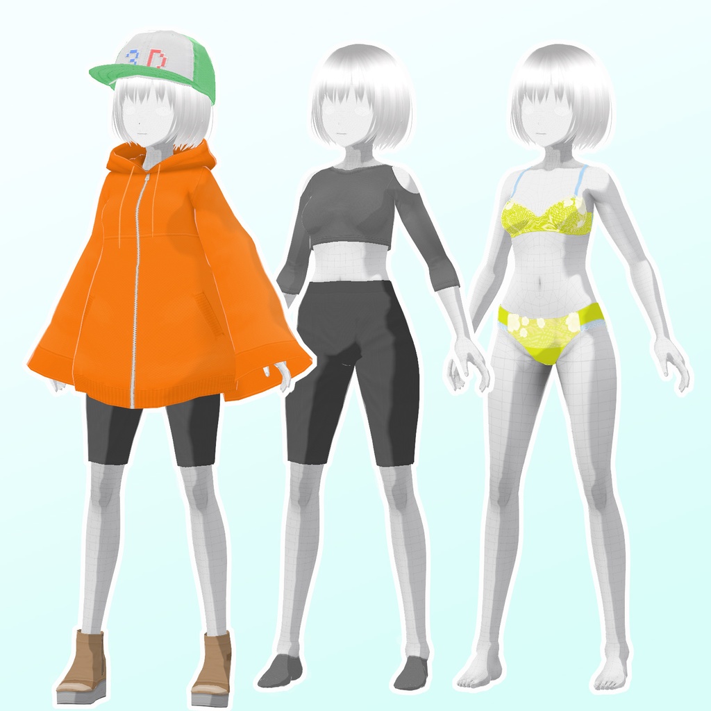 ゆったりひらひらパーカーコーデ【VRoid用衣装セット】