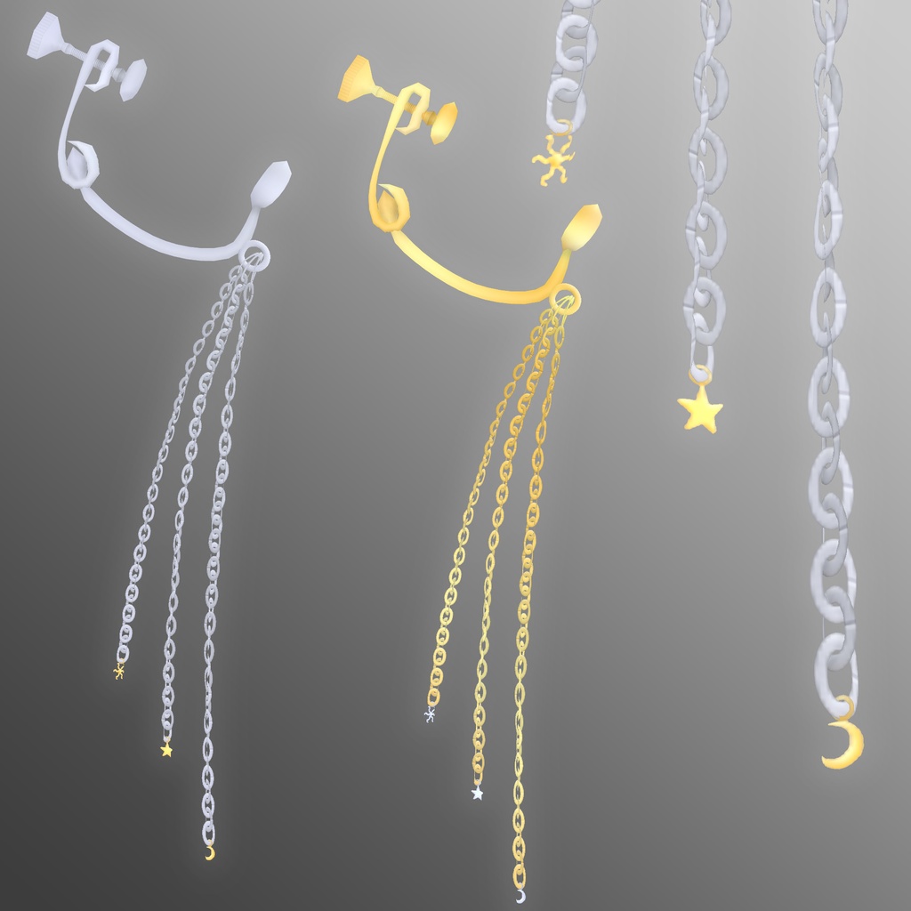 3本チェーンの星屑イヤリング【VRoid用髪型アクセサリ】