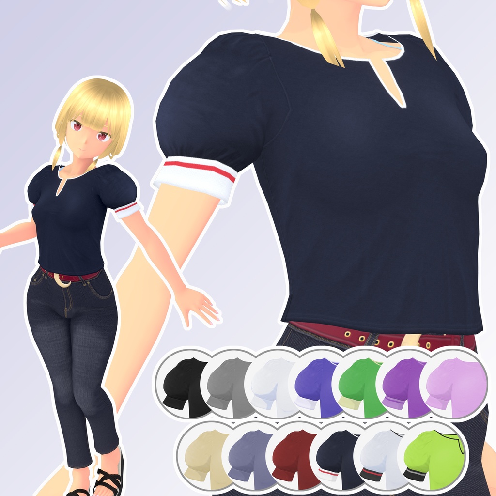 ふわっとかわいいパフスリーブのシャツ【VRoid用衣装】