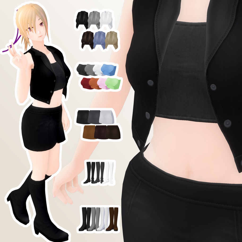 涼しげ動きやすそうなベストコーデ【VRoid用衣装】