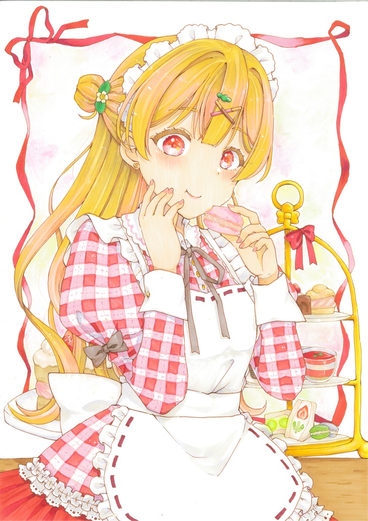 いちご色に染められて(額装原画)