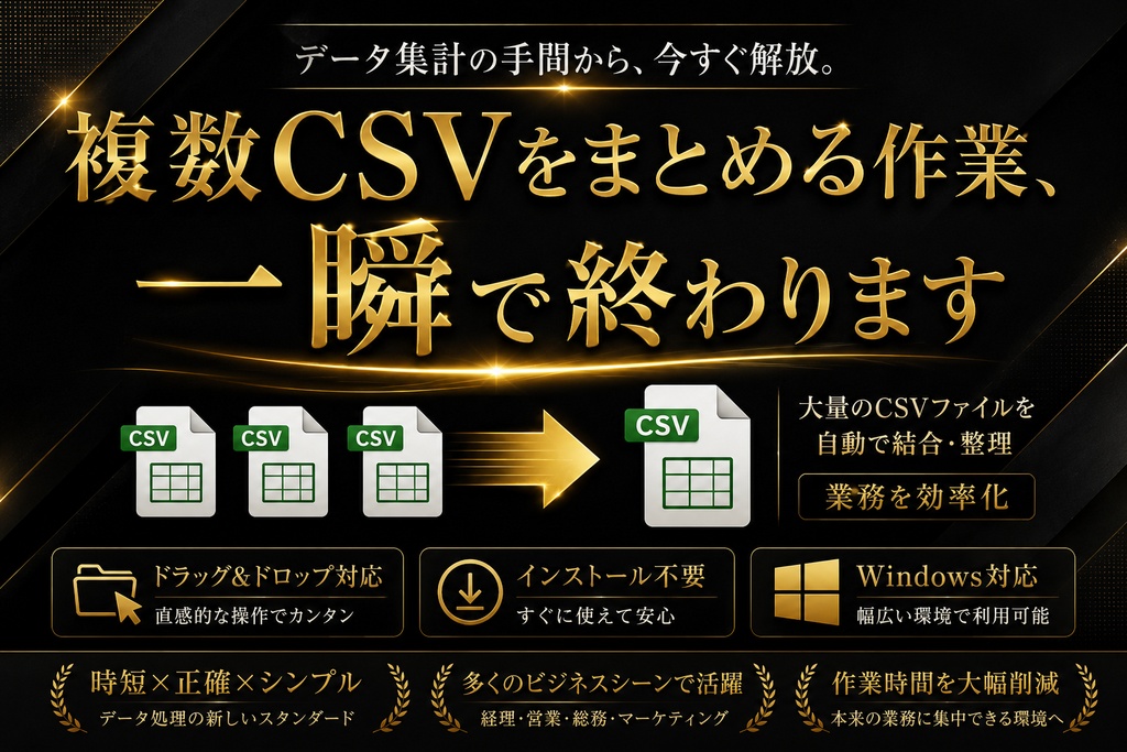 複数CSVを1クリック結合｜ドラッグ＆ドロップ対応Windowsツール