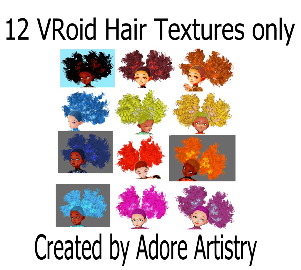 12 Curly Hair Texture Bundle (VRoid Hair Texture Beta)