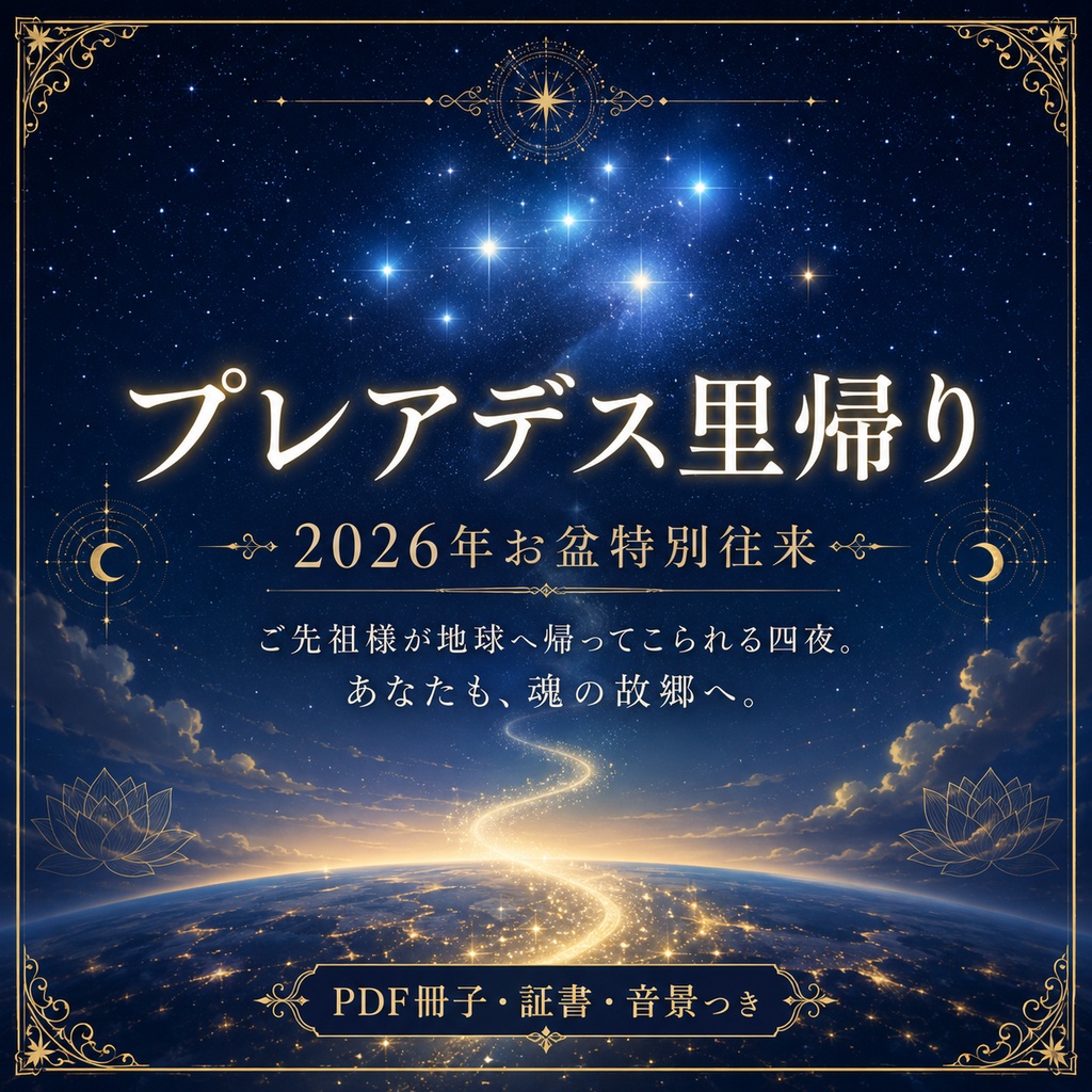【2026年お盆特別往来】プレアデス里帰り-ご先祖様が帰る四夜、あなたも魂の故郷へ。証書・波動音源・解説冊子