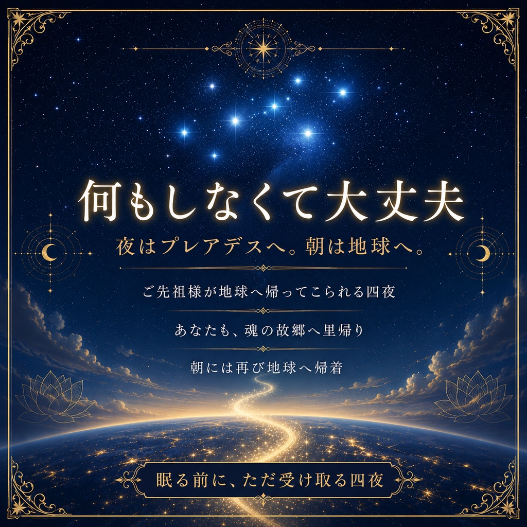 【2026年お盆特別往来】プレアデス里帰り-ご先祖様が帰る四夜、あなたも魂の故郷へ。証書・波動音源・解説冊子