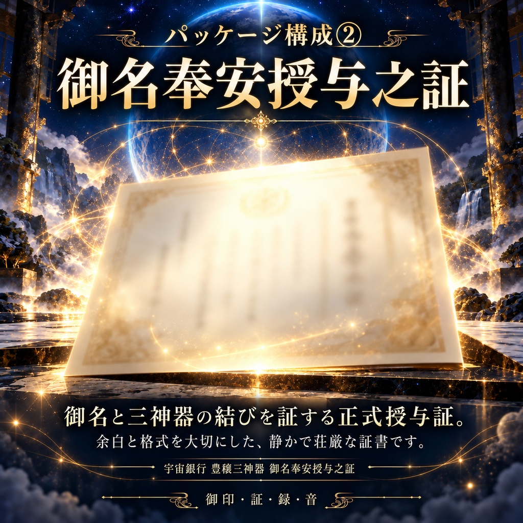 【宇宙銀行特別授与】豊かさの三種の神器 ― 豊穣三神器 御名奉安特別授与 ―