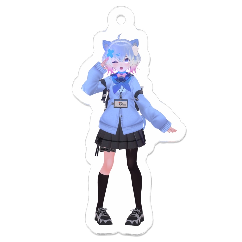 キーホルダー付きアクリル板に描かれた敬礼してるKT