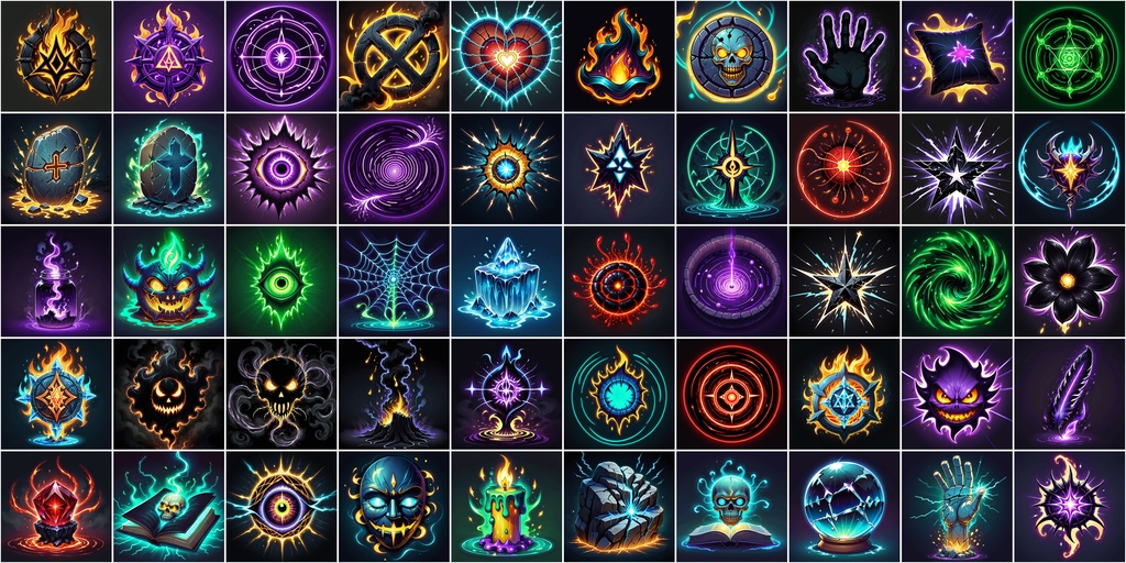 漫画風RPGアイコン素材セット(魔法・スキル1)