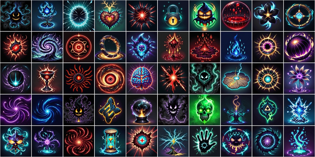 漫画風RPGアイコン素材セット(魔法・スキル1)