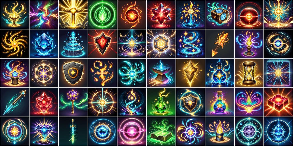 漫画風RPGアイコン素材セット(魔法・スキル1)