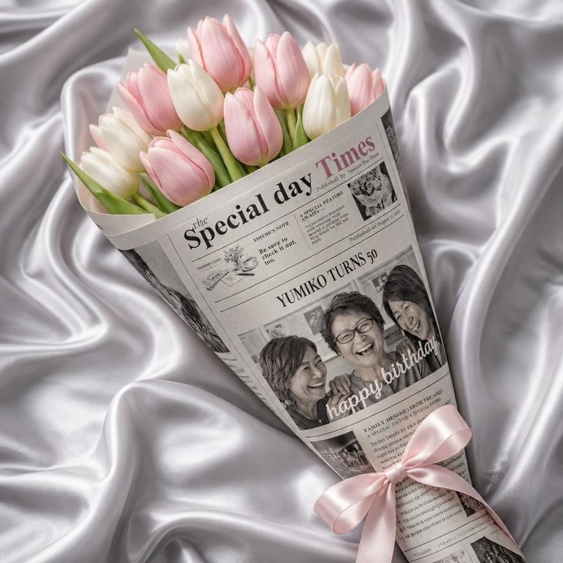 英字新聞ペーパー　Birthday Newspaper｜花束ラッピング