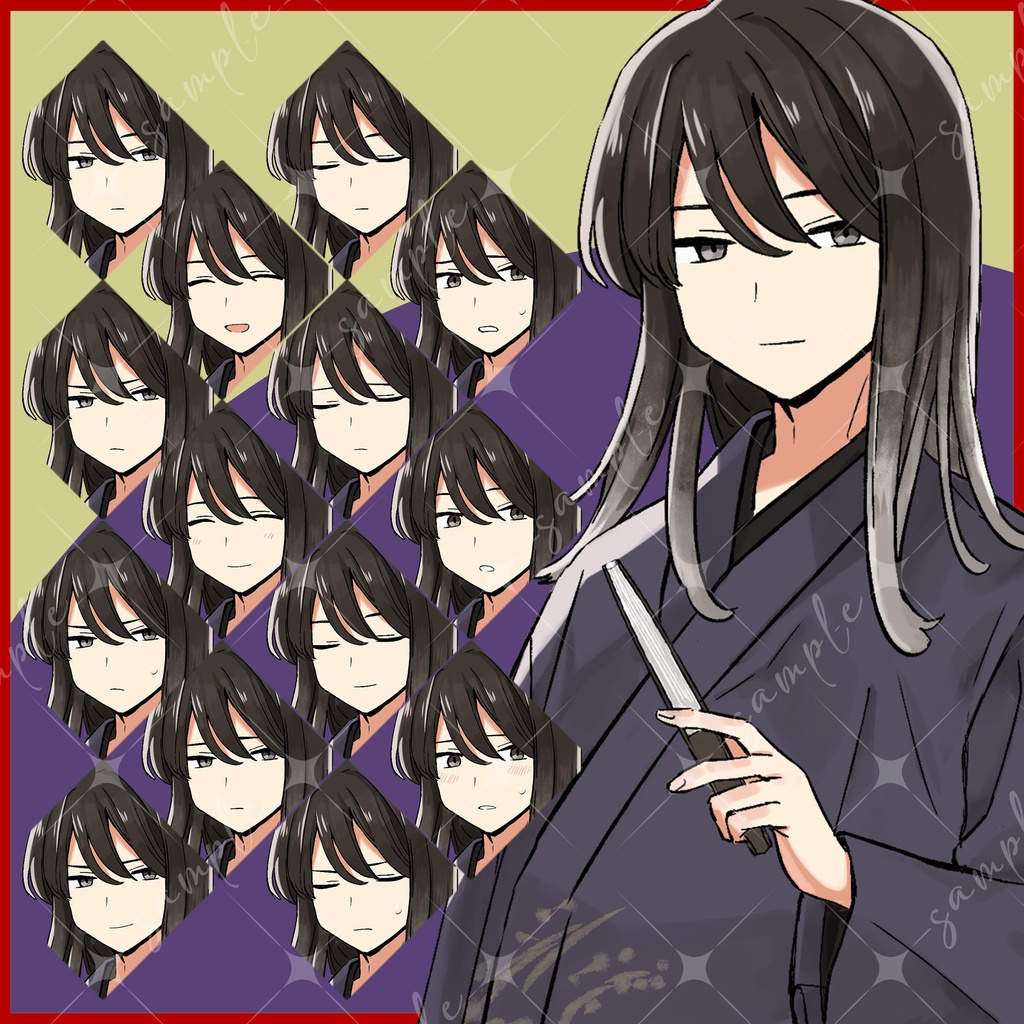 立ち絵素材 着物姿の男性 表情15種/カラバリ2種