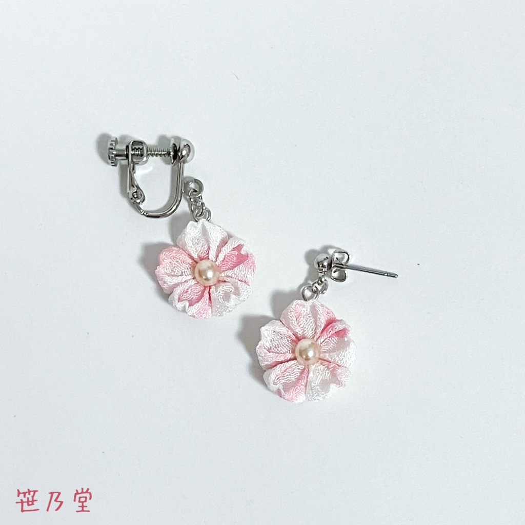 つまみ細工 和小物 桜の耳飾り