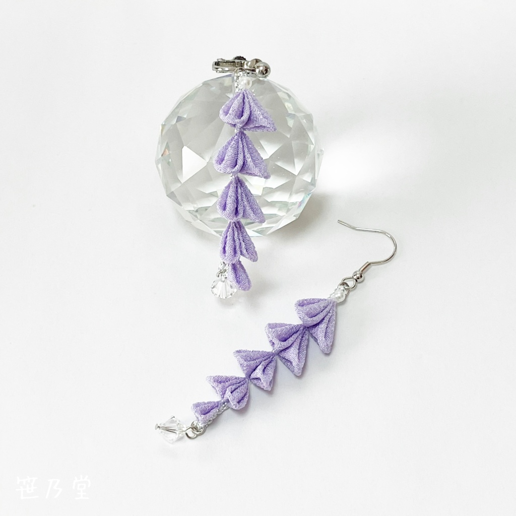 つまみ細工 和小物 藤の耳飾り＝紫＝