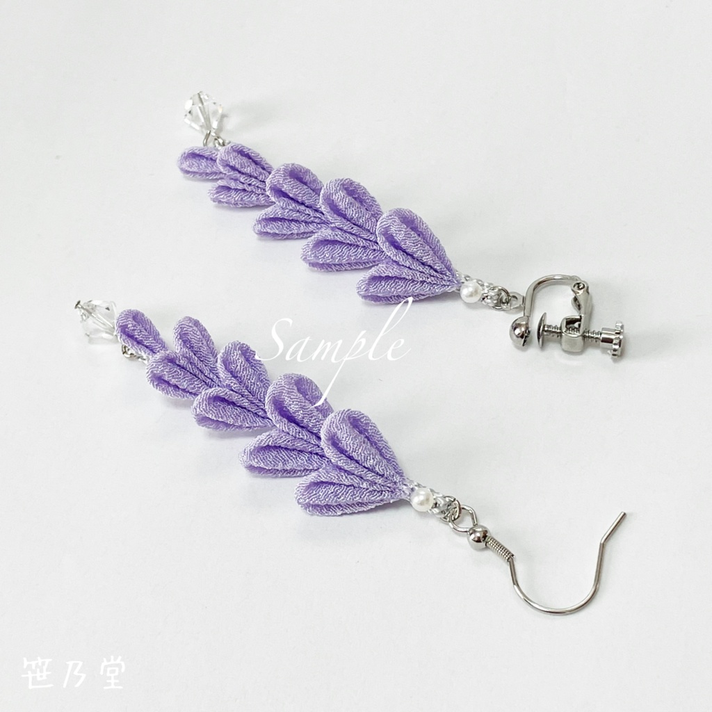 つまみ細工 和小物 藤の耳飾り=紫=