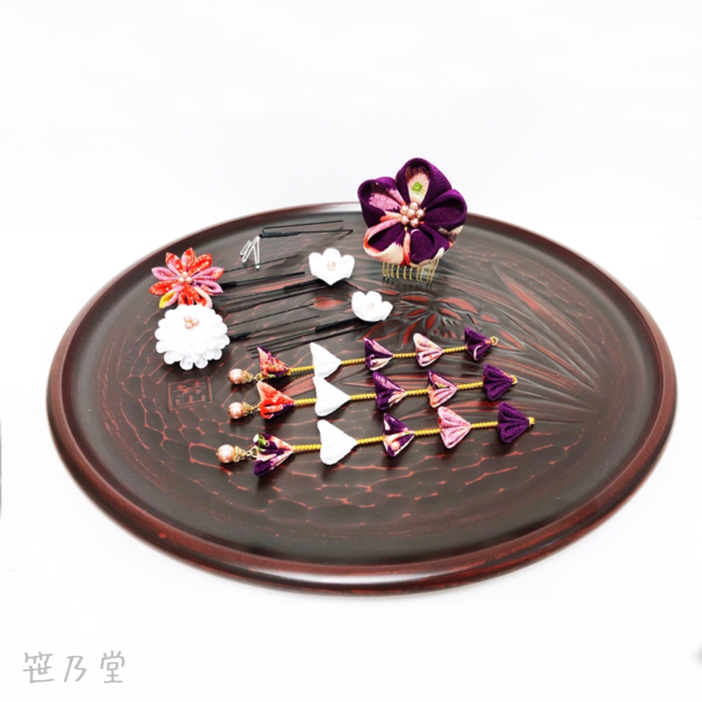 つまみ細工 かんざしセット【紫】