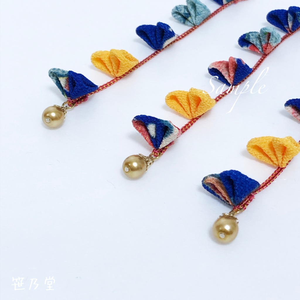 つまみ細工 かんざしセット【青】