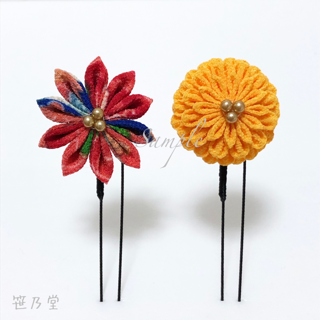 つまみ細工 かんざしセット【青】