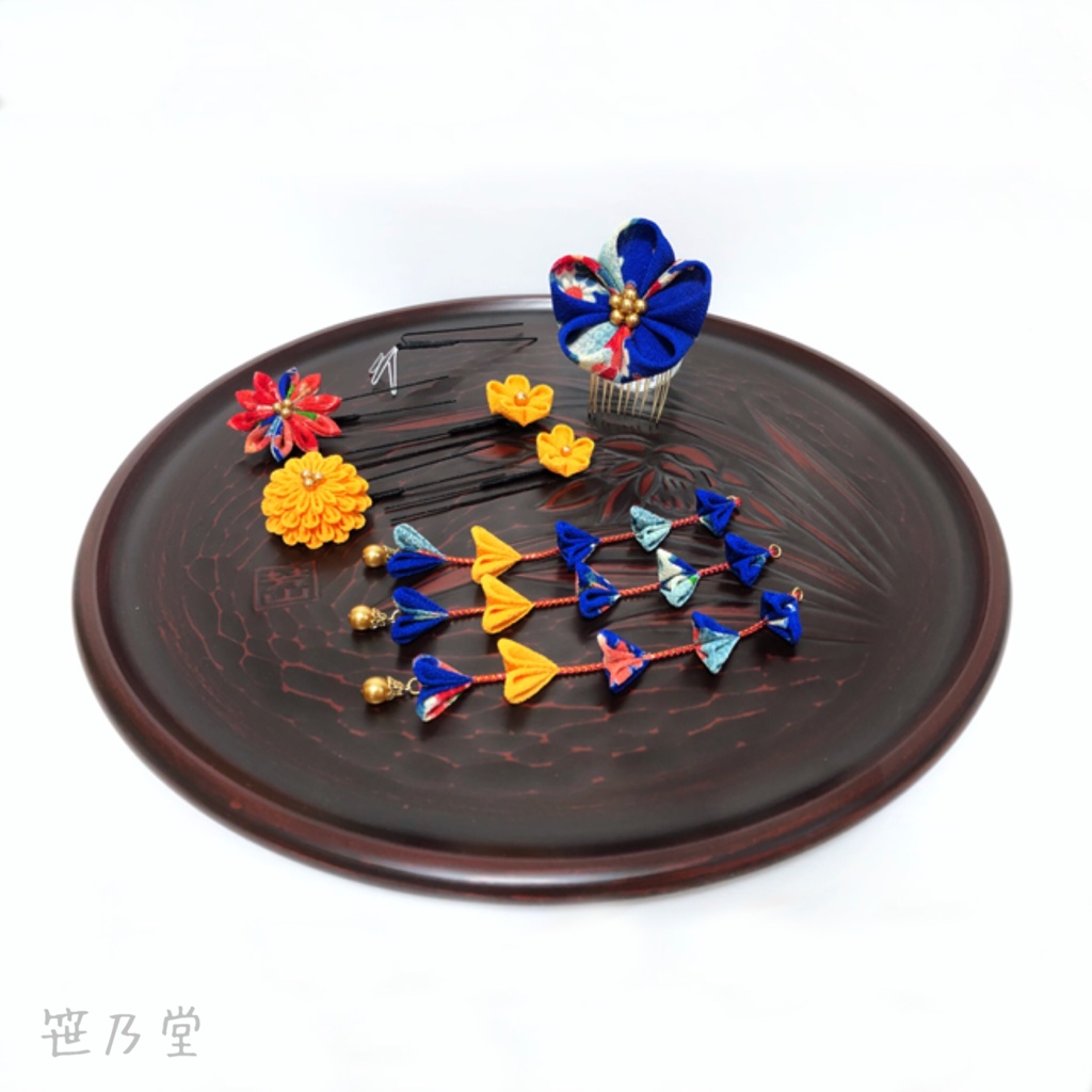 つまみ細工 かんざしセット【青】