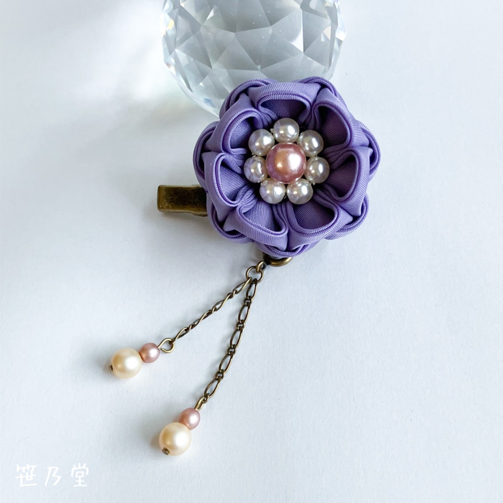 つまみ細工 和小物 2wayクリップ（パープル）