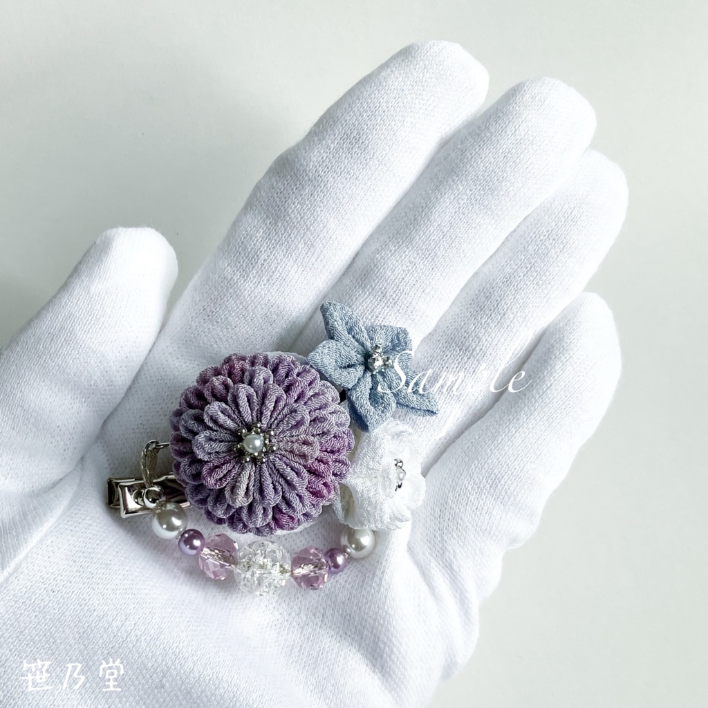 つまみ細工 2wayクリップ〜露の小径〜