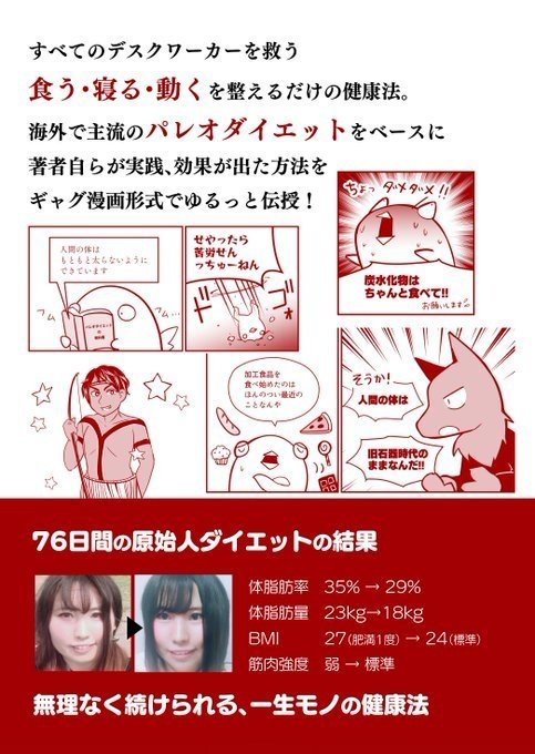 【試し読み版】#マンガでわかる痩せる技術 PDFダウンロード版 #C96 【2ヶ月半で−8kg】すべてのデスクワーカーを救う原始人ダイエット実践記【Kindle配信中】