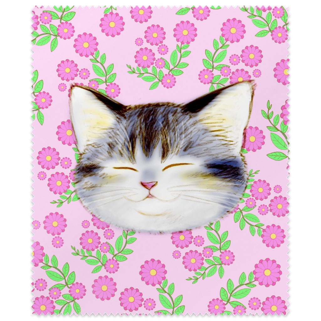 眠りサバ猫と花メガネ拭き