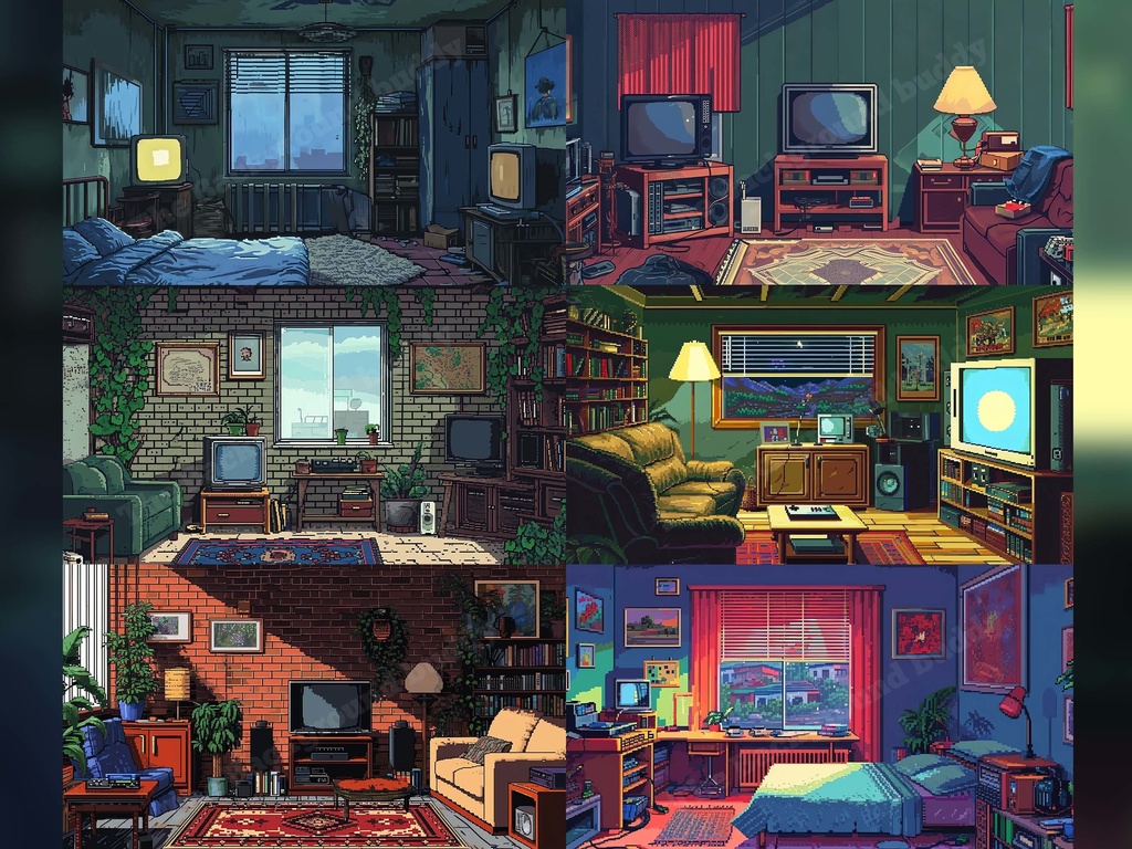 Vtuber Background Bundle, Set of 12 Backgrounds, stream room background, vtuber room background, background twitch, seamless looped, 8-bit bedroom